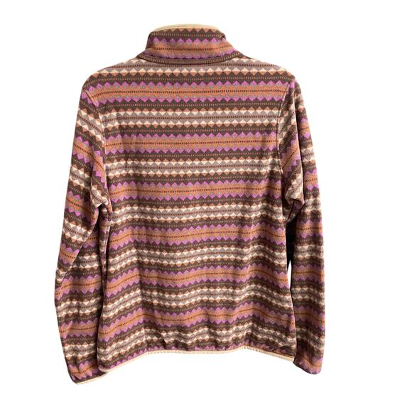 Patagonia Micro D Snap T Fleece Pullover Pink Diamond Stripe / Brown Size Medium - Picture 6 of 7